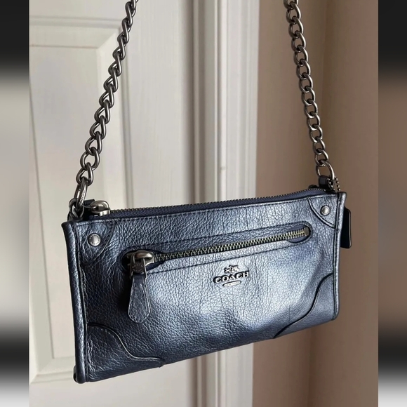 Coach Handbags - Coach Mickie Crossbody Bag in Pearlized denim blue leather